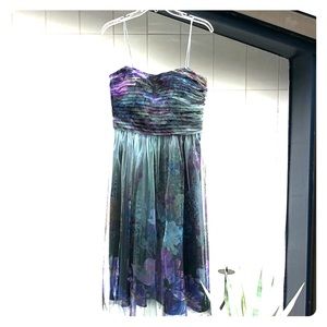 Teri Jon strapless,voile blue floral dress, size 8